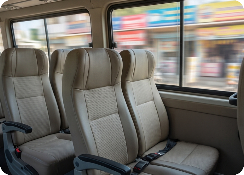 Spacious cabin interior of tempo traveller in Delhi